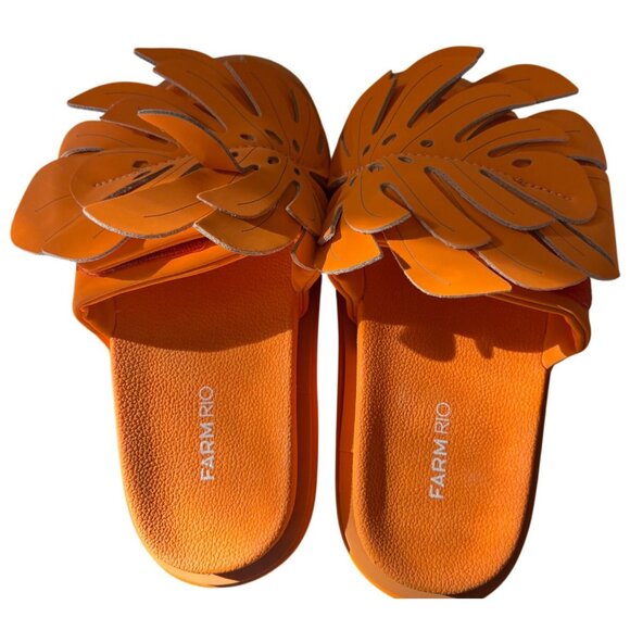 Farm Rio Monstera Anatomic Slide Sandals Orange Size 7 New In Box - Picture 6 of 11